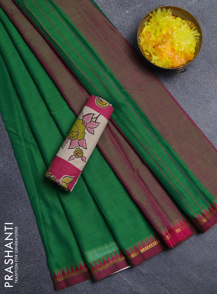 Narayanpet cotton saree green and pink with plain body and thread woven border