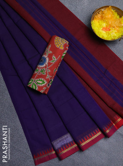Narayanpet cotton saree violet and maroon with plain body and thread woven border