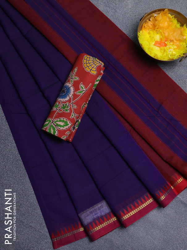 Narayanpet cotton saree violet and maroon with plain body and thread woven border