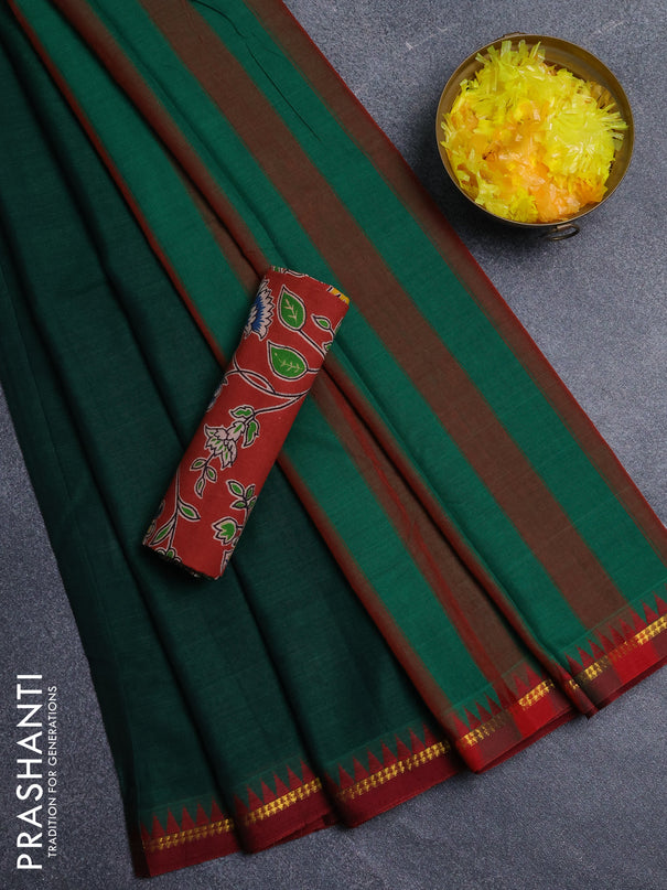 Narayanpet cotton saree green and maroon with plain body and thread woven border