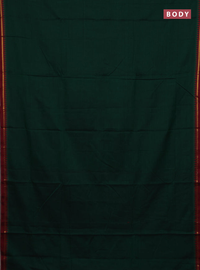 Narayanpet cotton saree green and maroon with plain body and thread woven border