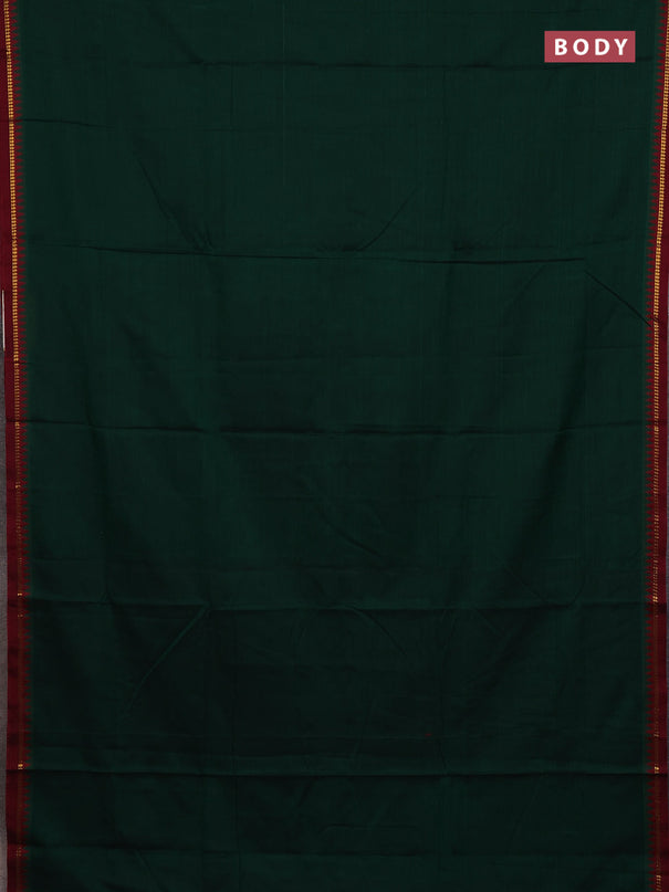 Narayanpet cotton saree green and maroon with plain body and thread woven border