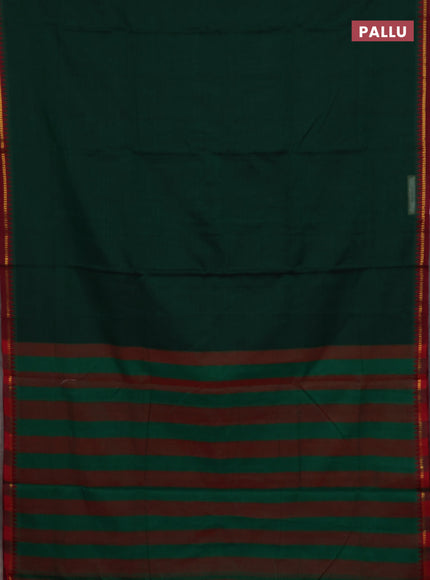 Narayanpet cotton saree green and maroon with plain body and thread woven border