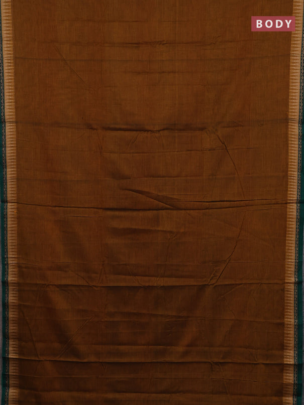 Narayanpet cotton saree dark mustard and green with plain body and thread woven border