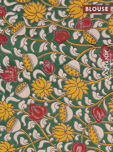 Narayanpet cotton saree dark mustard and green with plain body and thread woven border