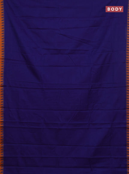Narayanpet cotton saree blue and orange with plain body and thread woven border