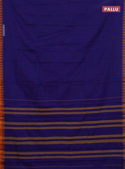 Narayanpet cotton saree blue and orange with plain body and thread woven border