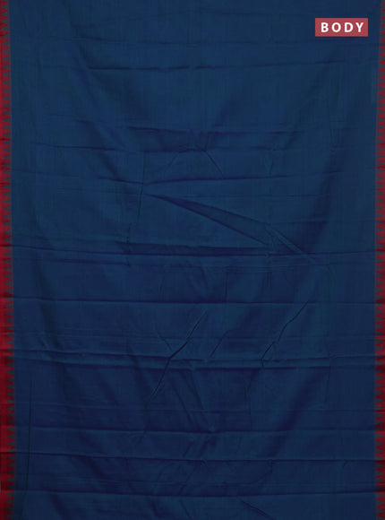Narayanpet cotton saree dual shade of greenish blue and yellow with plain body and thread woven border