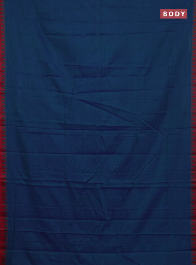 Narayanpet cotton saree dual shade of greenish blue and yellow with plain body and thread woven border