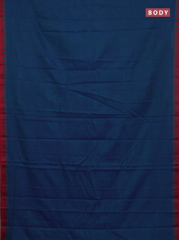 Narayanpet cotton saree dual shade of greenish blue and yellow with plain body and thread woven border