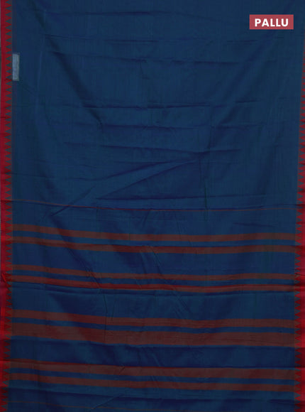 Narayanpet cotton saree dual shade of greenish blue and yellow with plain body and thread woven border