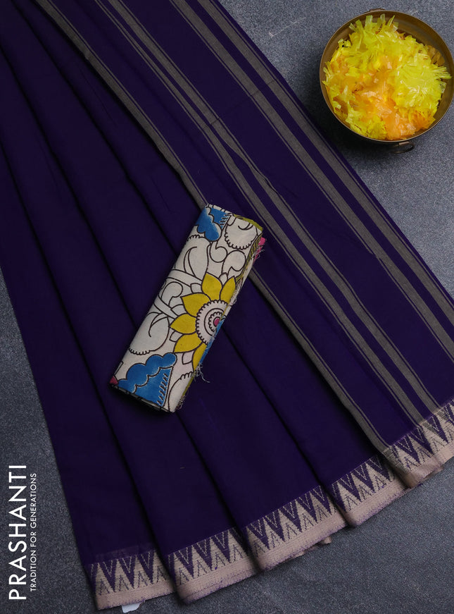 Narayanpet cotton saree violet and beige with plain body and thread woven border