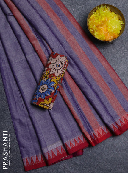 Narayanpet cotton saree lavender and maroon with plain body and thread woven border