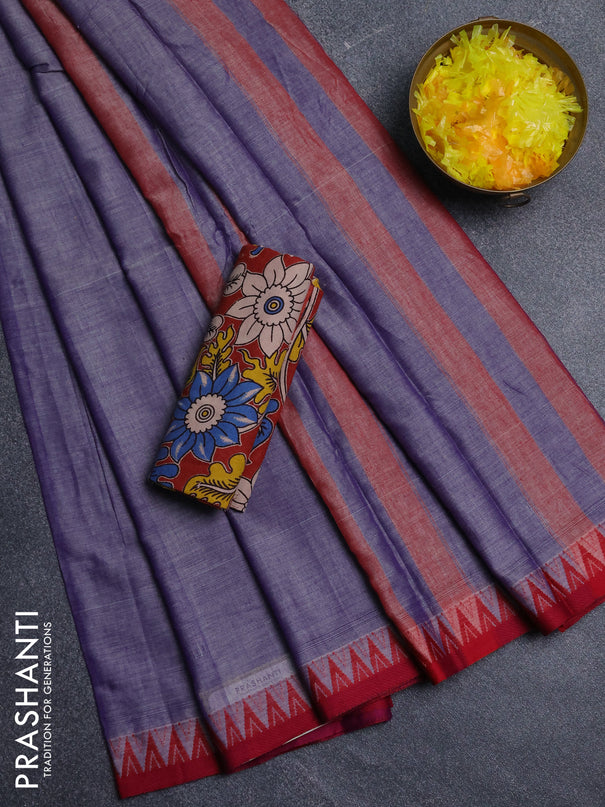 Narayanpet cotton saree lavender and maroon with plain body and thread woven border