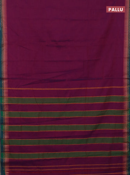 Narayanpet cotton saree purple and yellow with plain body and thread woven border