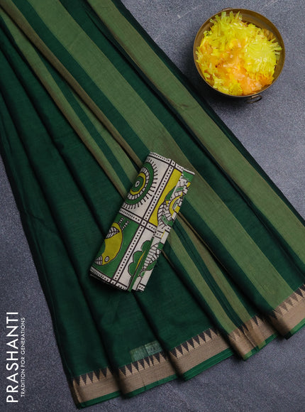 Narayanpet cotton saree green and light green with plain body and thread woven border