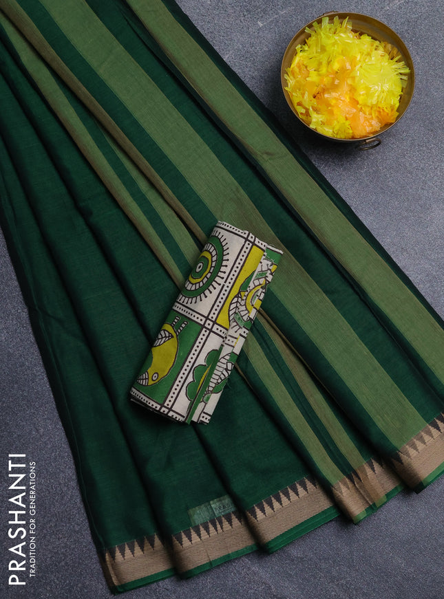 Narayanpet cotton saree green and light green with plain body and thread woven border
