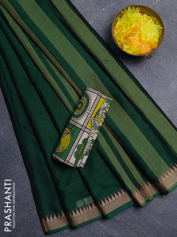 Narayanpet cotton saree green and light green with plain body and thread woven border