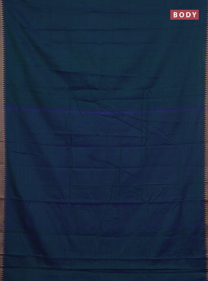 Narayanpet cotton saree dual shade of bluish green and yellow with plain body and thread woven border
