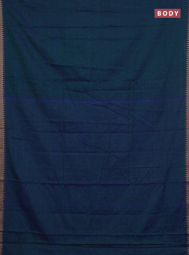 Narayanpet cotton saree dual shade of bluish green and yellow with plain body and thread woven border