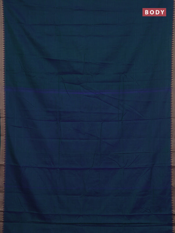 Narayanpet cotton saree dual shade of bluish green and yellow with plain body and thread woven border