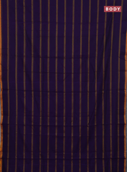 Narayanpet cotton saree violet and yellow with allover thread weaves and temple design simple border