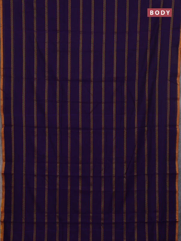 Narayanpet cotton saree violet and yellow with allover thread weaves and temple design simple border
