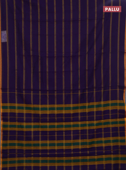 Narayanpet cotton saree violet and yellow with allover thread weaves and temple design simple border