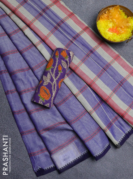 Narayanpet cotton saree lavender and violet with allover thread weaves and temple design simple border