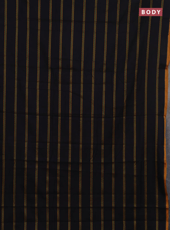 Narayanpet cotton saree black and yellow with allover thread weaves and temple design simple border