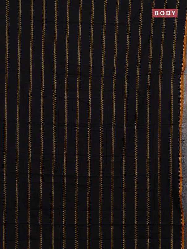 Narayanpet cotton saree black and yellow with allover thread weaves and temple design simple border