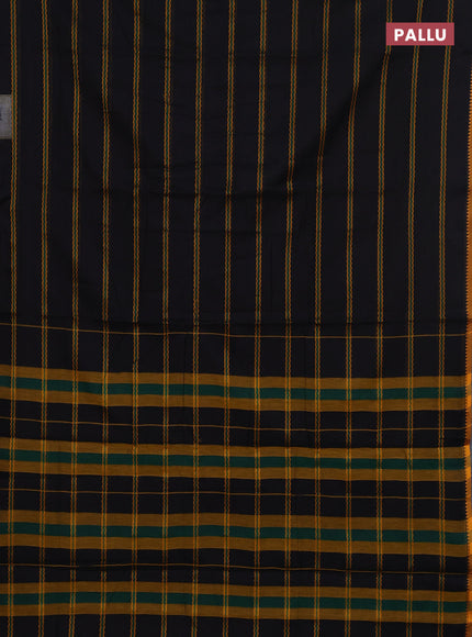 Narayanpet cotton saree black and yellow with allover thread weaves and temple design simple border