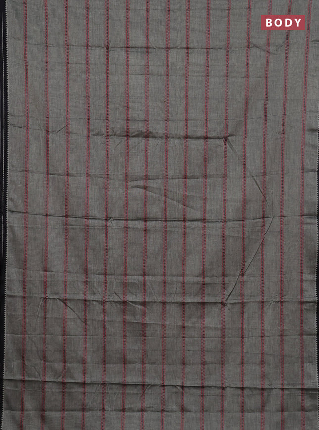 Narayanpet cotton saree grey and black with allover thread weaves and temple design simple border