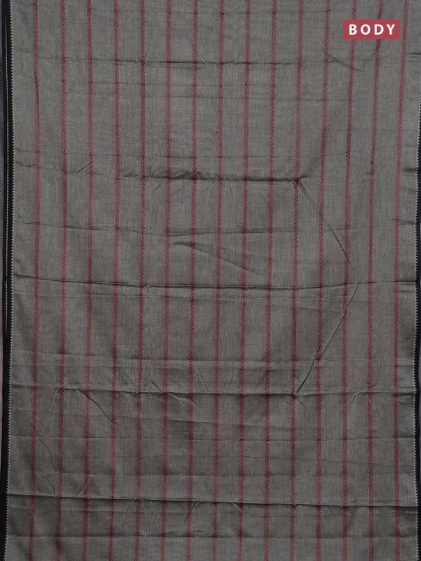 Narayanpet cotton saree grey and black with allover thread weaves and temple design simple border