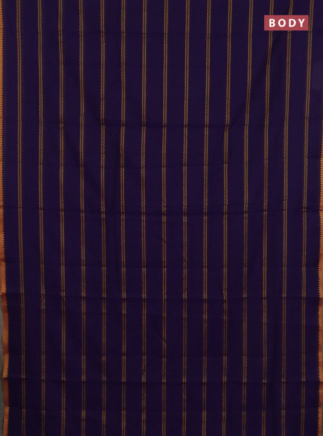 Narayanpet cotton saree violet and yellow with allover thread weaves and temple design simple border