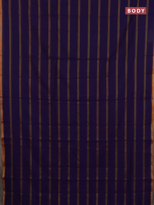 Narayanpet cotton saree violet and yellow with allover thread weaves and temple design simple border