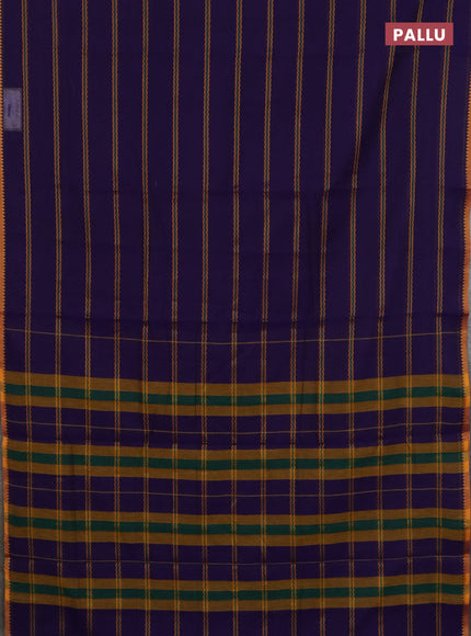 Narayanpet cotton saree violet and yellow with allover thread weaves and temple design simple border