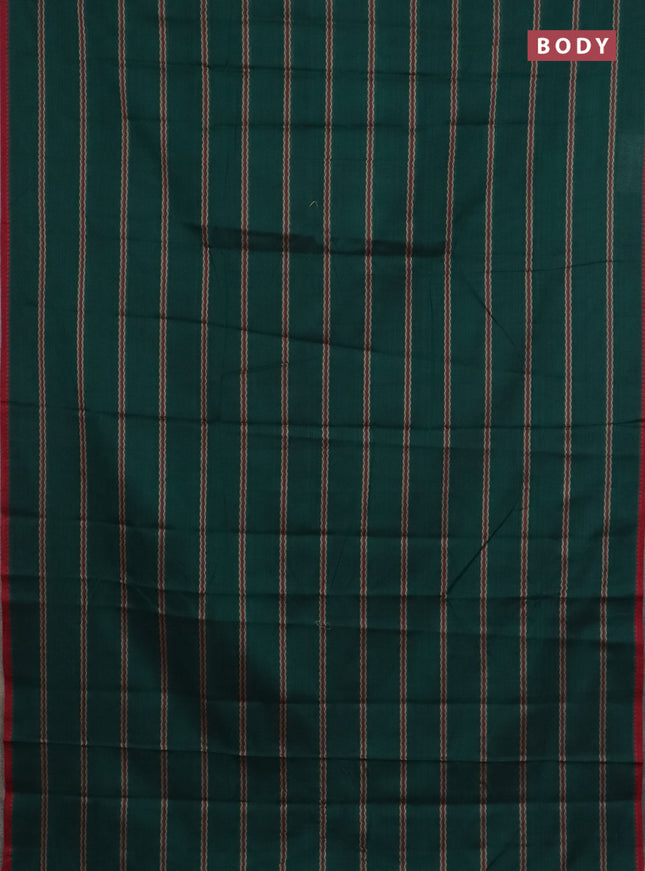 Narayanpet cotton saree bottle green and maroon with allover thread weaves and temple design simple border