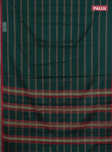 Narayanpet cotton saree bottle green and maroon with allover thread weaves and temple design simple border