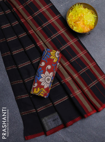 Narayanpet cotton saree black and maroon with allover thread weaves and temple design simple border
