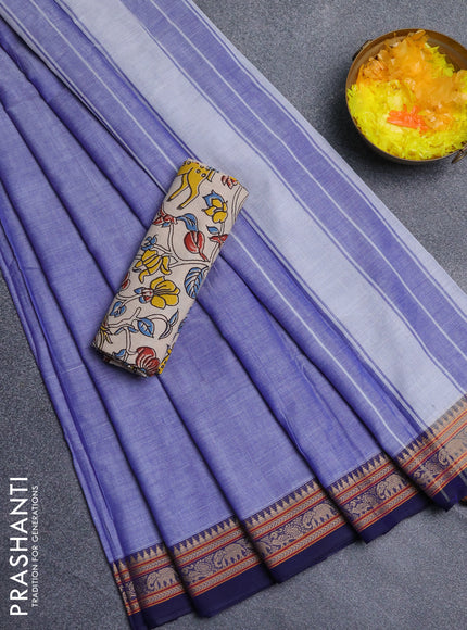 Narayanpet cotton saree lavender and beige with plain body and thread woven border
