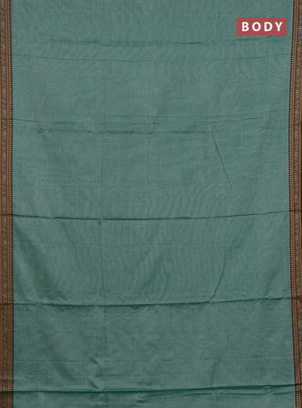 Narayanpet cotton saree green and maroon with plain body and thread woven border