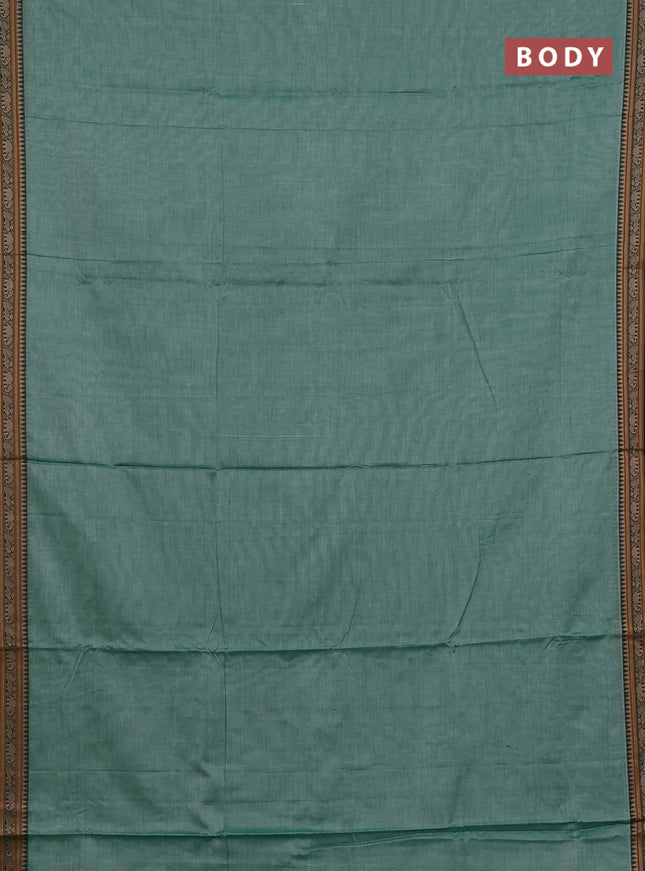 Narayanpet cotton saree green and maroon with plain body and thread woven border