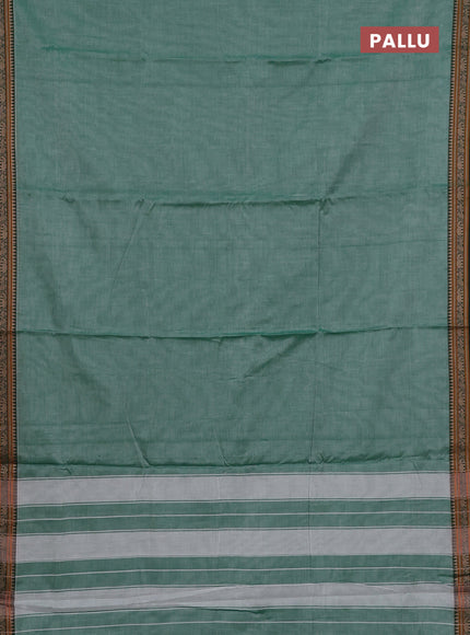 Narayanpet cotton saree green and maroon with plain body and thread woven border
