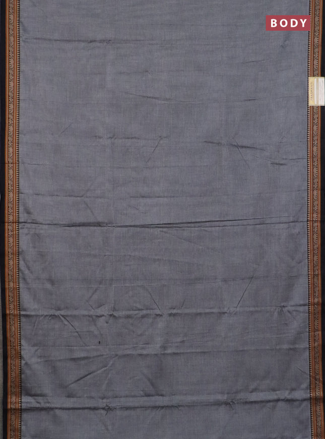 Narayanpet cotton saree grey and black with plain body and thread woven border