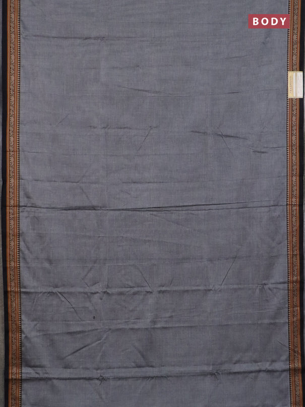 Narayanpet cotton saree grey and black with plain body and thread woven border