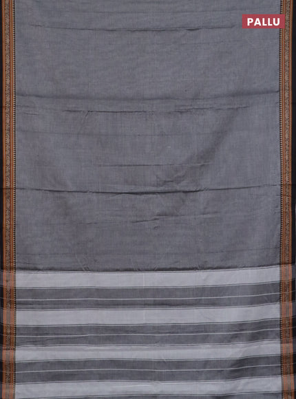 Narayanpet cotton saree grey and black with plain body and thread woven border