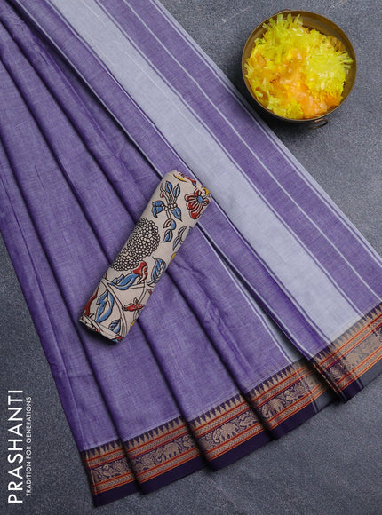 Narayanpet cotton saree lavender and beige with plain body and thread woven border
