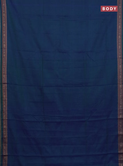 Narayanpet cotton saree dual shade of bluish green and yellow with plain body and thread woven border