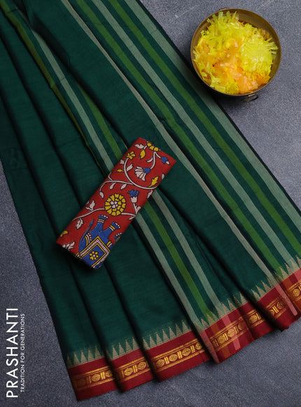 Narayanpet cotton saree green and maroon with plain body and thread woven border